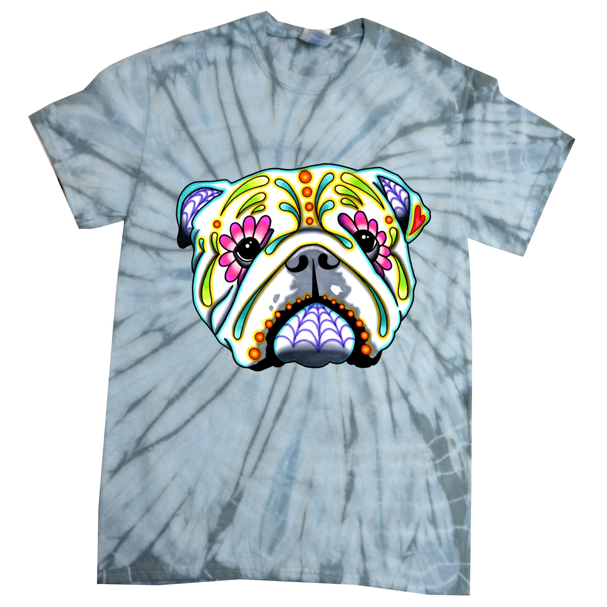 English Bulldog Cute Gift Day Of The Dead Sugar Skull Dog Gift Tie-Dye T-Shirt