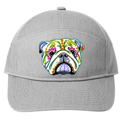 English Bulldog Cute Gift Day Of The Dead Sugar Skull Dog Gift 7-Panel Snapback Hat
