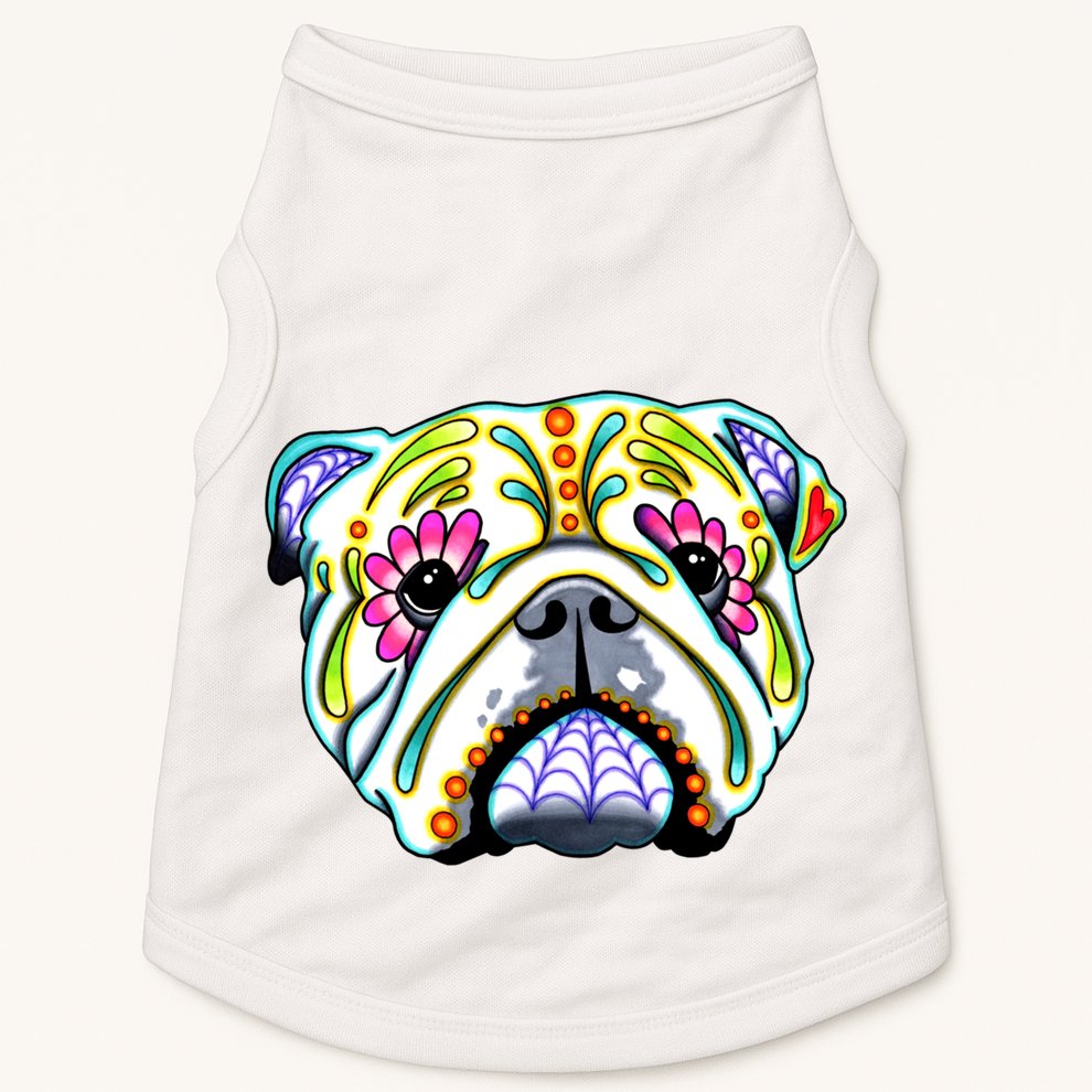 English Bulldog Cute Gift Day Of The Dead Sugar Skull Dog Gift Doggie Tank