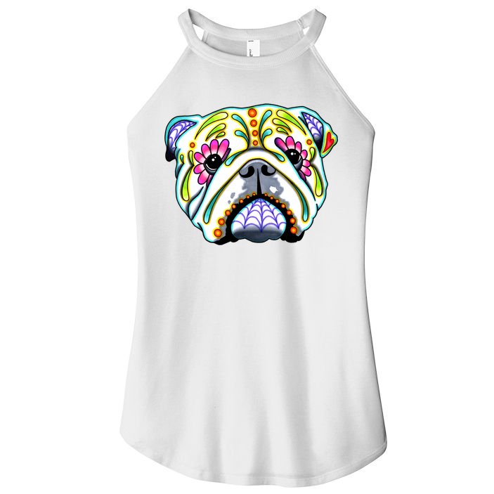 English Bulldog Cute Gift Day Of The Dead Sugar Skull Dog Gift Women's Perfect Tri Rocker Tank