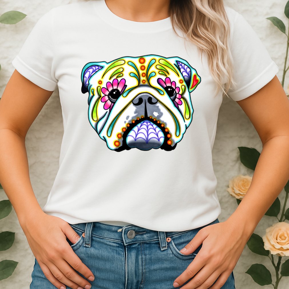 English Bulldog Cute Gift Day Of The Dead Sugar Skull Dog Gift Womens T-Shirt