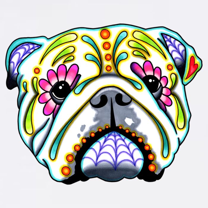 English Bulldog Cute Gift Day Of The Dead Sugar Skull Dog Gift Womens T-Shirt