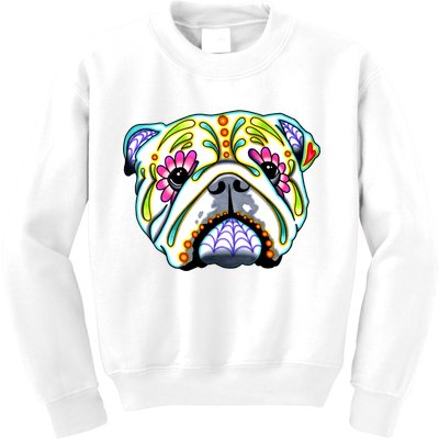 English Bulldog Cute Gift Day Of The Dead Sugar Skull Dog Gift Kids Sweatshirt