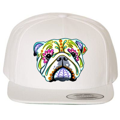 English Bulldog Cute Gift Day Of The Dead Sugar Skull Dog Gift Wool Snapback Cap