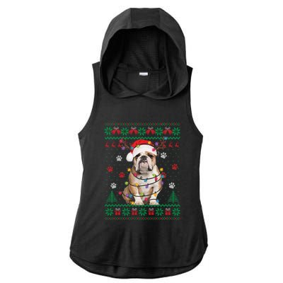 English Bulldog Christmas Lights Santa Dog Lover Ugly Sweater Ladies PosiCharge Tri-Blend Wicking Draft Hoodie Tank