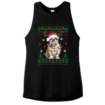 English Bulldog Christmas Lights Santa Dog Lover Ugly Sweater Ladies PosiCharge Tri-Blend Wicking Tank