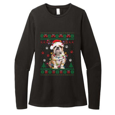 English Bulldog Christmas Lights Santa Dog Lover Ugly Sweater Womens CVC Long Sleeve Shirt