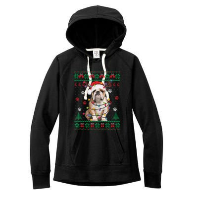 English Bulldog Christmas Lights Santa Dog Lover Ugly Sweater Women's Fleece Hoodie