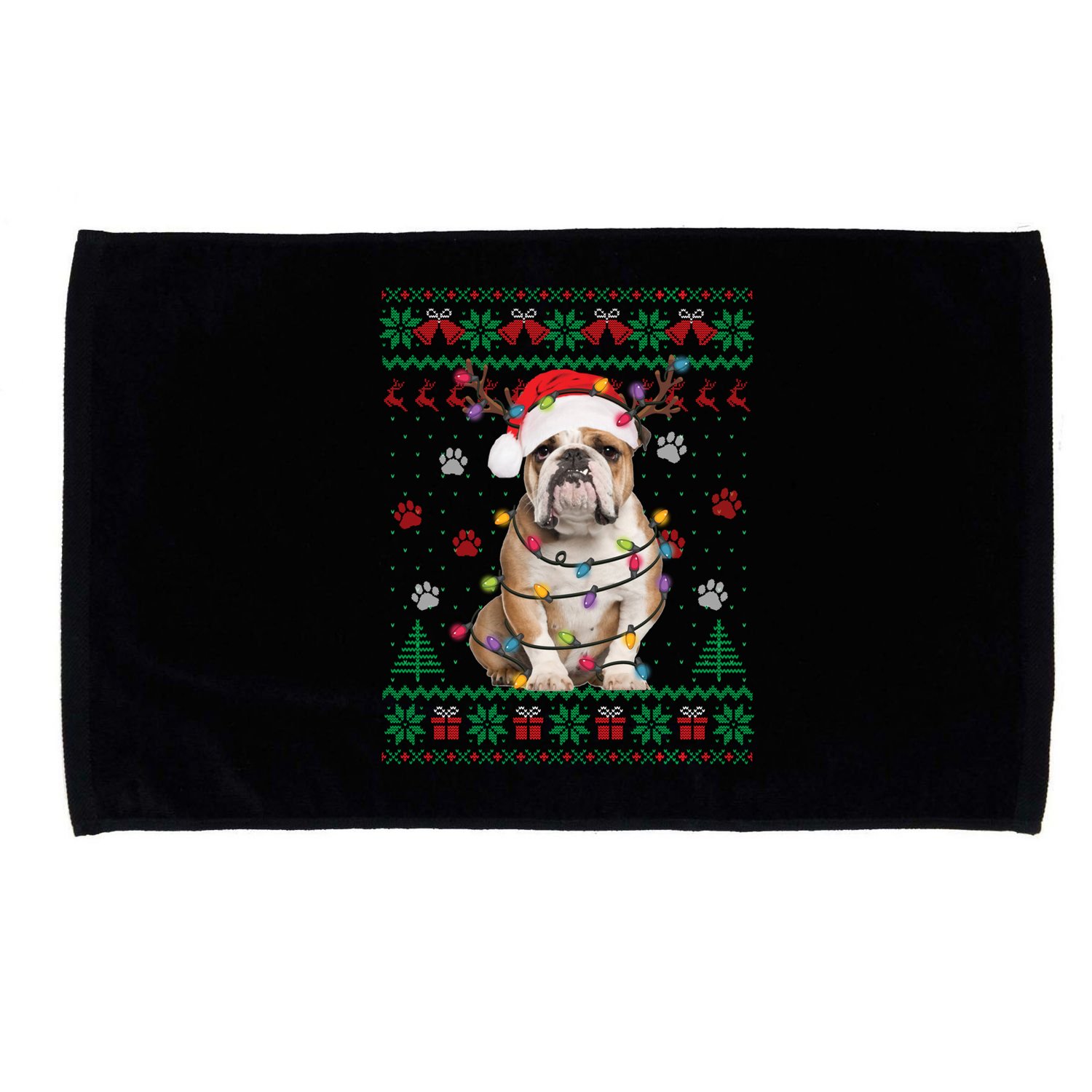 English Bulldog Christmas Lights Santa Dog Lover Ugly Sweater Microfiber Hand Towel