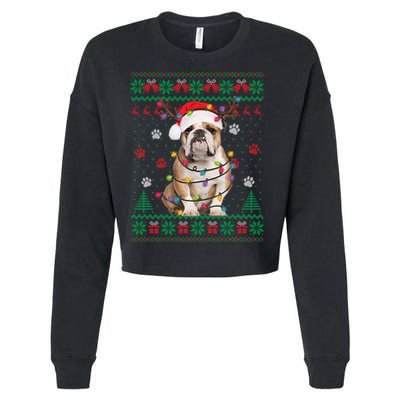 English Bulldog Christmas Lights Santa Dog Lover Ugly Sweater Cropped Pullover Crew
