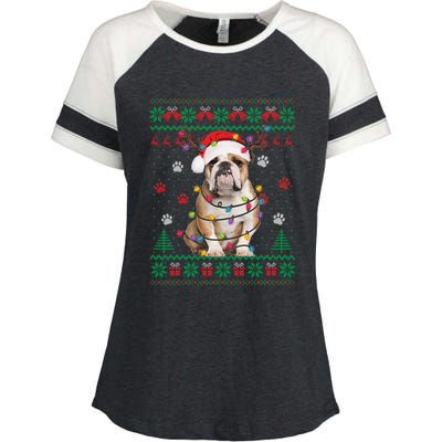 English Bulldog Christmas Lights Santa Dog Lover Ugly Sweater Enza Ladies Jersey Colorblock Tee