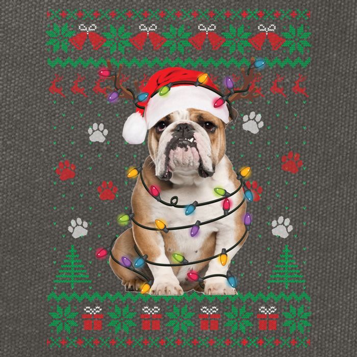 English Bulldog Christmas Lights Santa Dog Lover Ugly Sweater Cotton Canvas Backpack