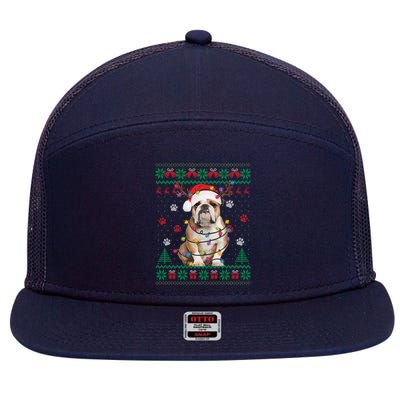English Bulldog Christmas Lights Santa Dog Lover Ugly Sweater 7 Panel Mesh Trucker Snapback Hat