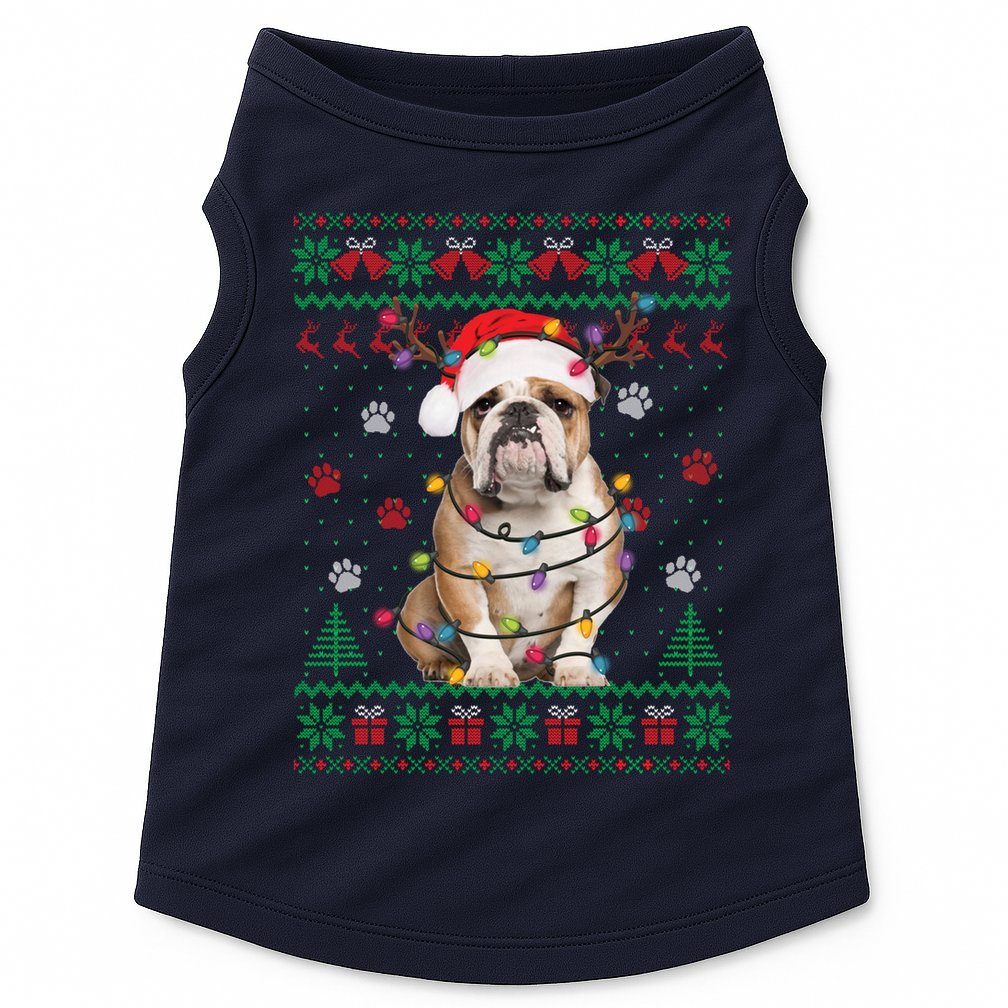 English Bulldog Christmas Lights Santa Dog Lover Ugly Sweater Doggie Tank