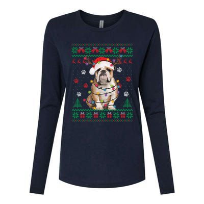 English Bulldog Christmas Lights Santa Dog Lover Ugly Sweater Womens Cotton Relaxed Long Sleeve T-Shirt