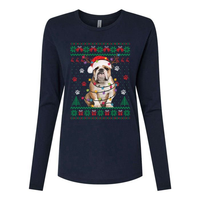 English Bulldog Christmas Lights Santa Dog Lover Ugly Sweater Womens Cotton Relaxed Long Sleeve T-Shirt