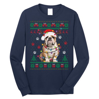 English Bulldog Christmas Lights Santa Dog Lover Ugly Sweater Long Sleeve Shirt