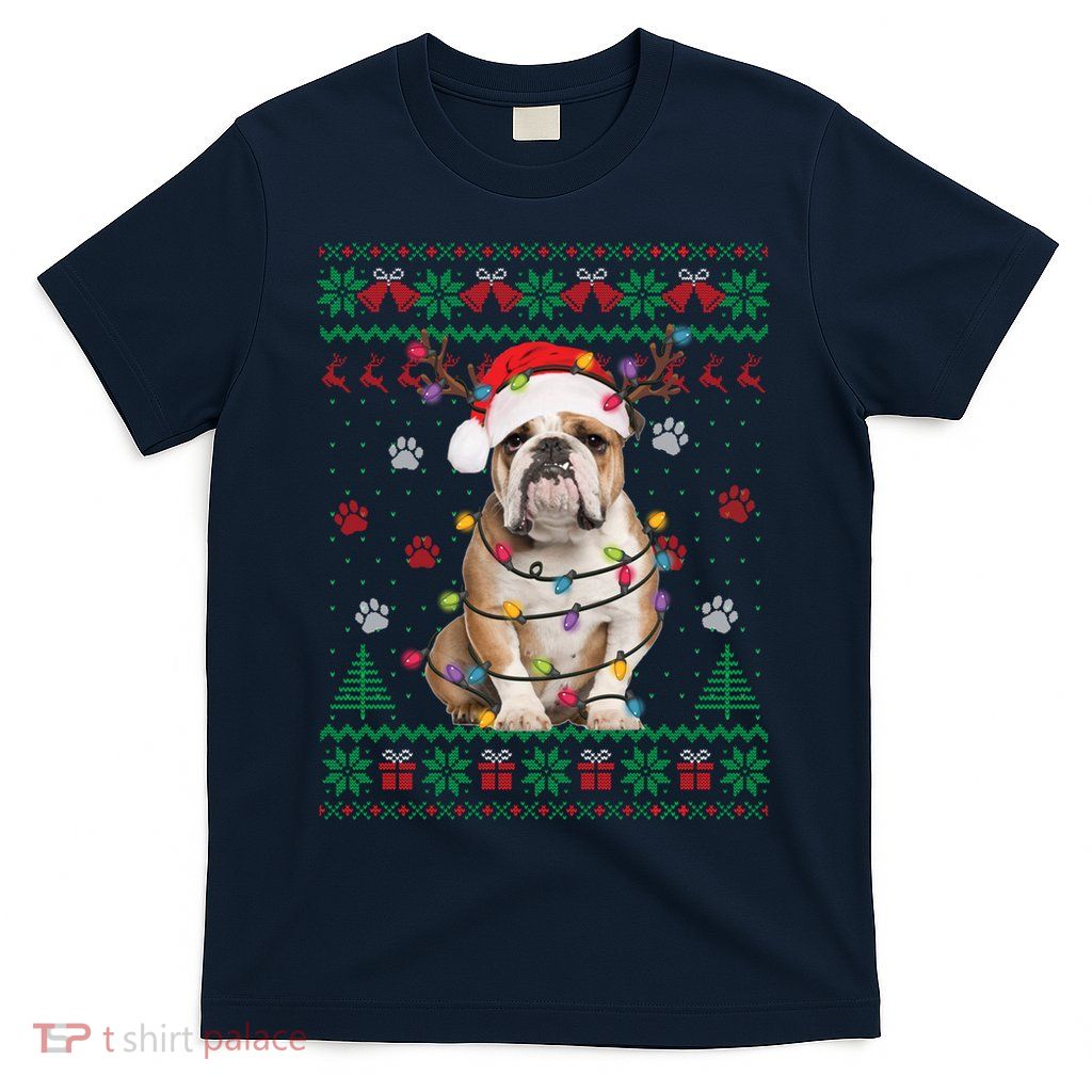 English Bulldog Christmas Lights Santa Dog Lover Ugly Sweater T-Shirt