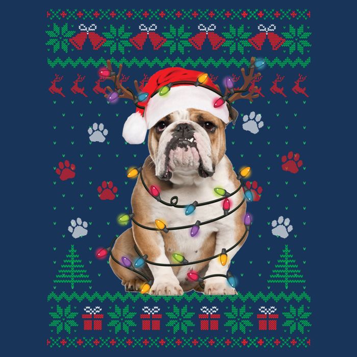 English Bulldog Christmas Lights Santa Dog Lover Ugly Sweater Tall T-Shirt