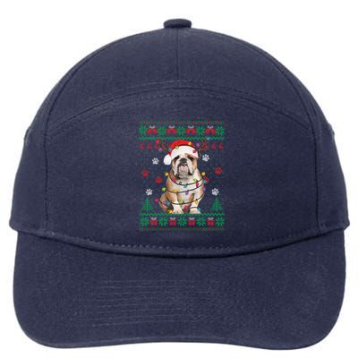 English Bulldog Christmas Lights Santa Dog Lover Ugly Sweater 7-Panel Snapback Hat