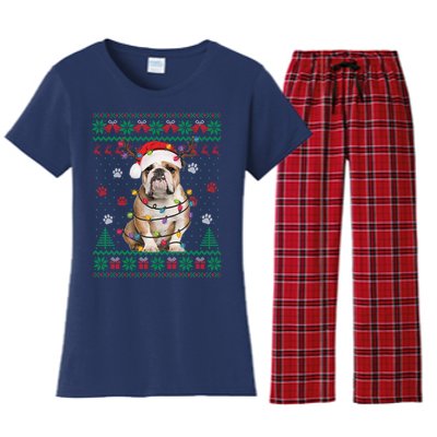 English Bulldog Christmas Lights Santa Dog Lover Ugly Sweater Women's Flannel Pajama Set