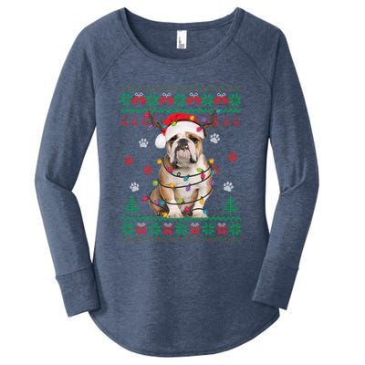 English Bulldog Christmas Lights Santa Dog Lover Ugly Sweater Women's Perfect Tri Tunic Long Sleeve Shirt