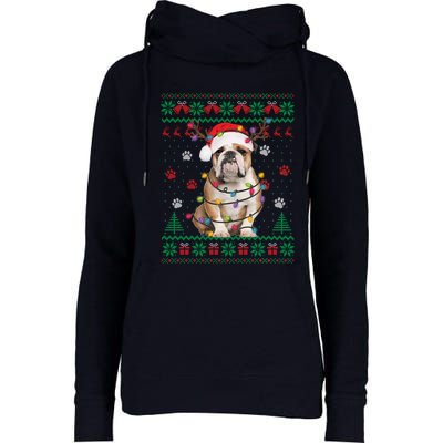 English Bulldog Christmas Lights Santa Dog Lover Ugly Sweater Womens Funnel Neck Pullover Hood