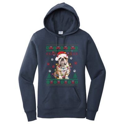 English Bulldog Christmas Lights Santa Dog Lover Ugly Sweater Women's Pullover Hoodie