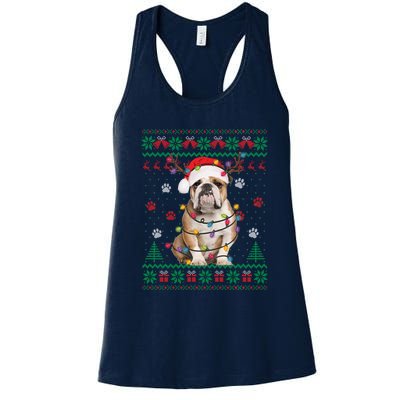 English Bulldog Christmas Lights Santa Dog Lover Ugly Sweater Women's Racerback Tank