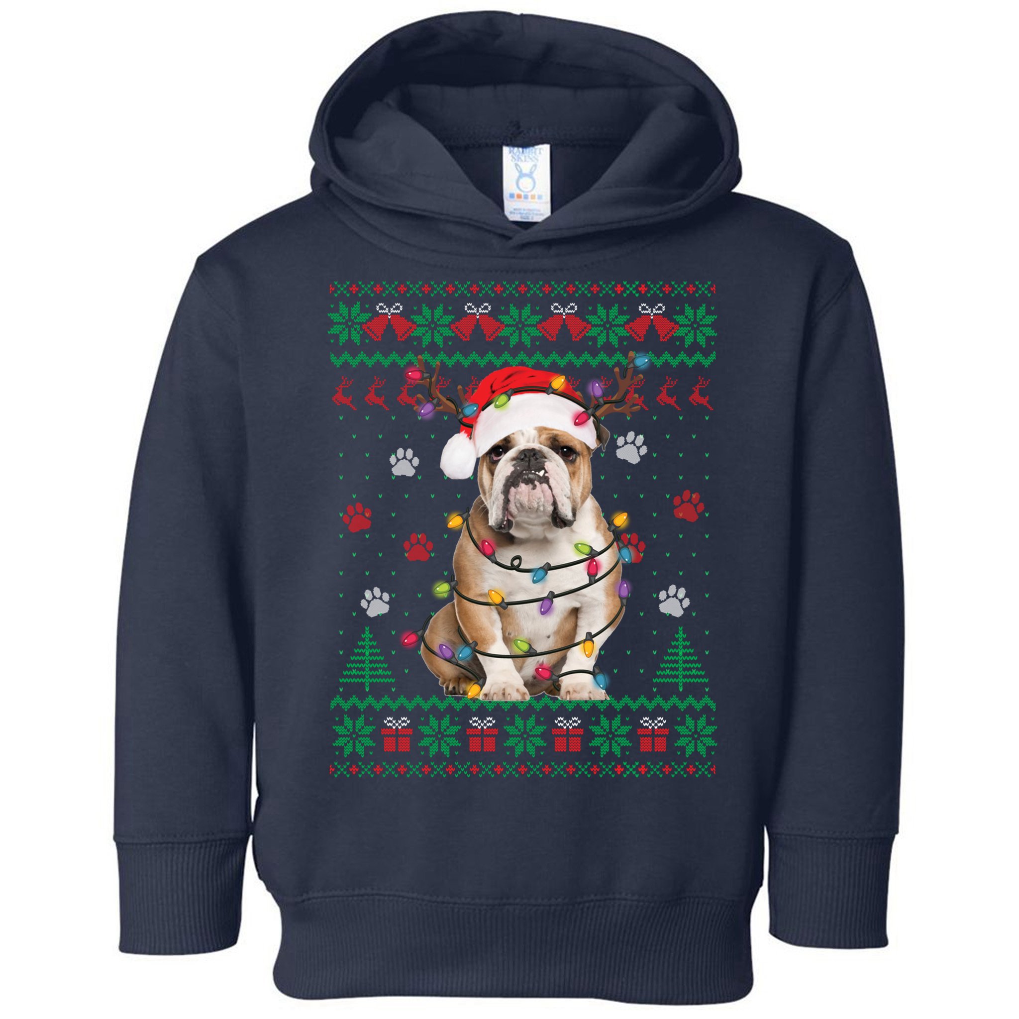 English Bulldog Christmas Lights Santa Dog Lover Ugly Sweater Toddler Hoodie