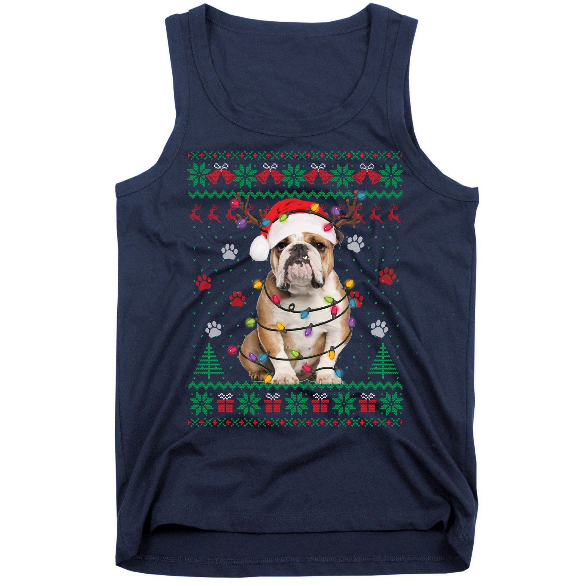 English Bulldog Christmas Lights Santa Dog Lover Ugly Sweater Tank Top