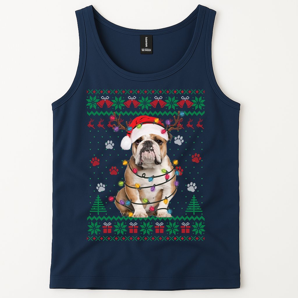 English Bulldog Christmas Lights Santa Dog Lover Ugly Sweater Tank Top