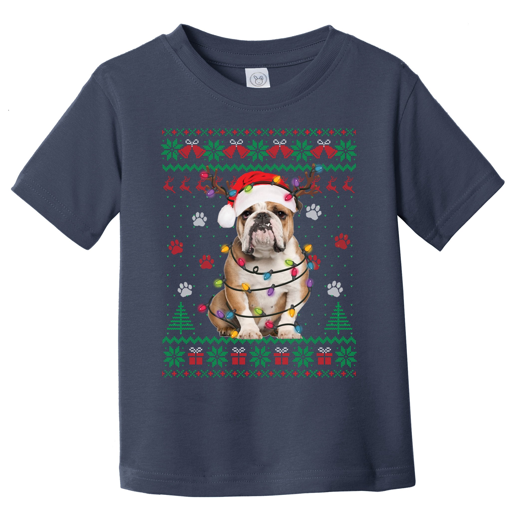 English Bulldog Christmas Lights Santa Dog Lover Ugly Sweater Toddler T-Shirt
