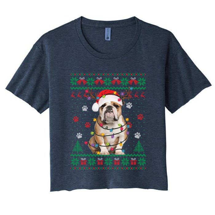 English Bulldog Christmas Lights Santa Dog Lover Ugly Sweater Women's Crop Top Tee