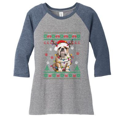 English Bulldog Christmas Lights Santa Dog Lover Ugly Sweater Women's Tri-Blend 3/4-Sleeve Raglan Shirt