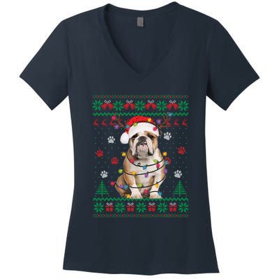 English Bulldog Christmas Lights Santa Dog Lover Ugly Sweater Women's V-Neck T-Shirt