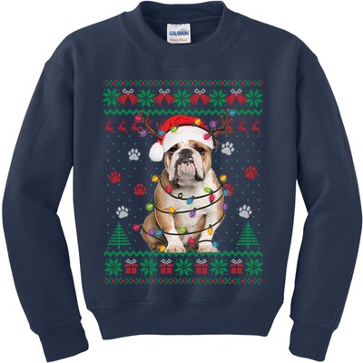 English Bulldog Christmas Lights Santa Dog Lover Ugly Sweater Kids Sweatshirt