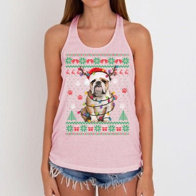 English Bulldog Christmas Lights Santa Dog Lover Ugly Sweater Women's Knotted Racerback Tank