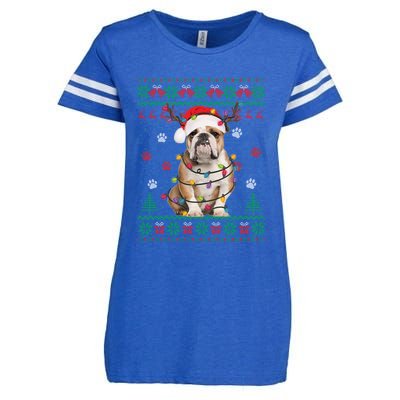 English Bulldog Christmas Lights Santa Dog Lover Ugly Sweater Enza Ladies Jersey Football T-Shirt