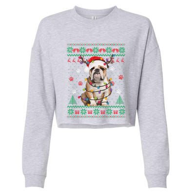 English Bulldog Christmas Lights Santa Dog Lover Ugly Sweater Cropped Pullover Crew