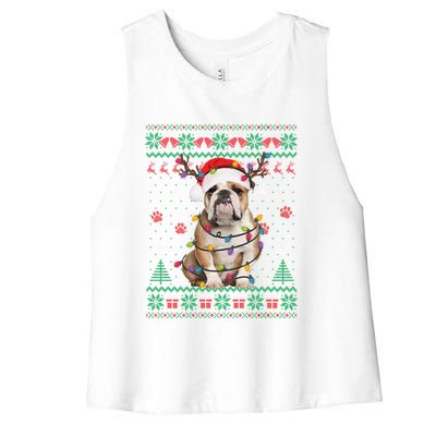 English Bulldog Christmas Lights Santa Dog Lover Ugly Sweater Women's Racerback Cropped Tank