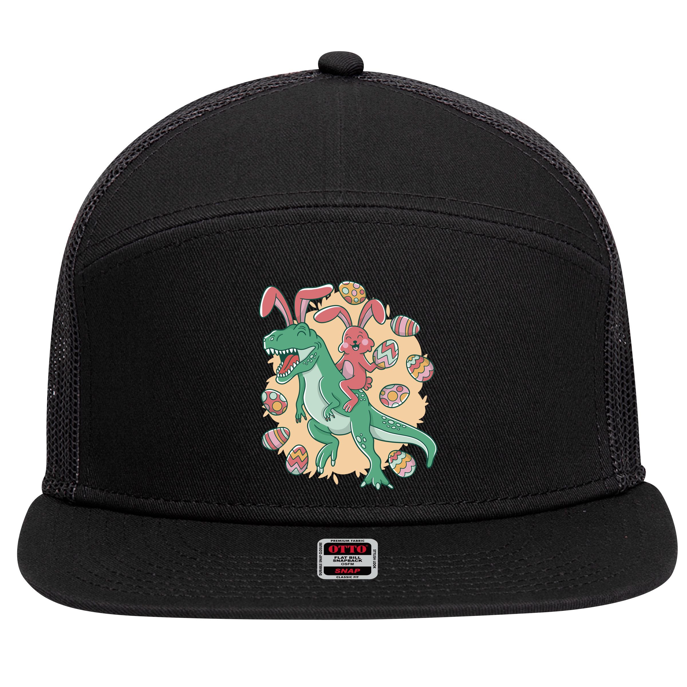 Easter Bunny Dinosaur Festive Holiday 7 Panel Mesh Trucker Snapback Hat