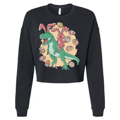 Easter Bunny Dinosaur Festive Holiday Cropped Pullover Crew