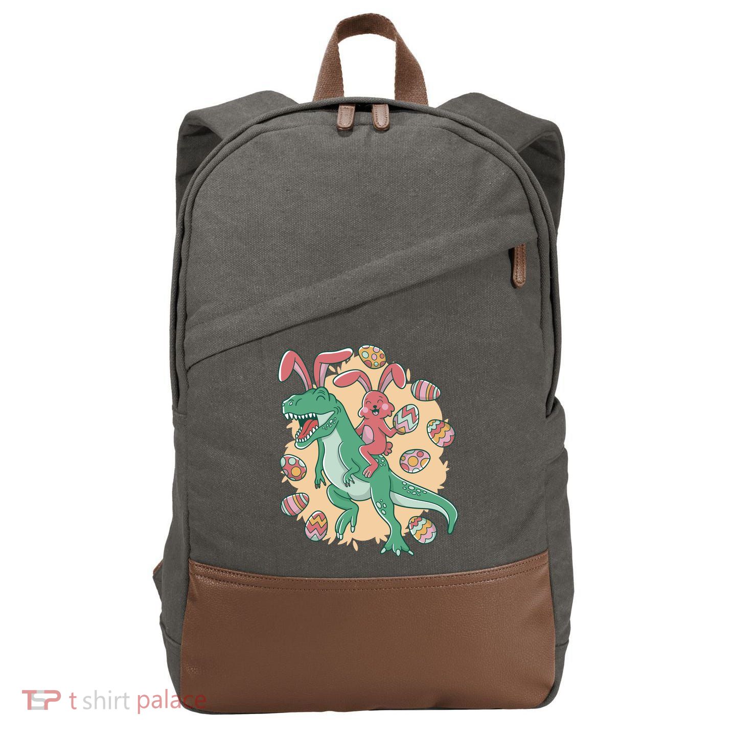 Easter Bunny Dinosaur Festive Holiday Cotton Canvas Backpack