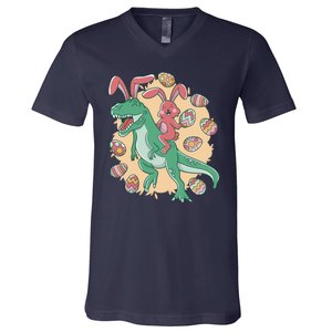 Easter Bunny Dinosaur Festive Holiday V-Neck T-Shirt