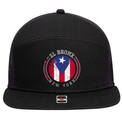 El Bronx Design Gift Puerto Rico Boricua Bandera Flag Varsity Cute Gift 7 Panel Mesh Trucker Snapback Hat