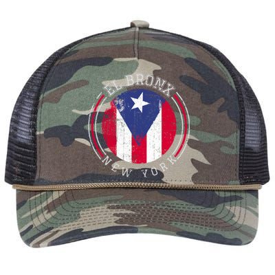 El Bronx Design Gift Puerto Rico Boricua Bandera Flag Varsity Cute Gift Retro Rope Trucker Hat Cap