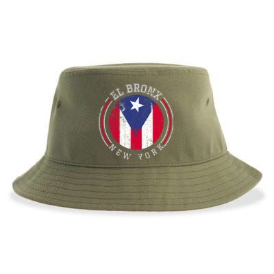 El Bronx Design Gift Puerto Rico Boricua Bandera Flag Varsity Cute Gift Sustainable Bucket Hat