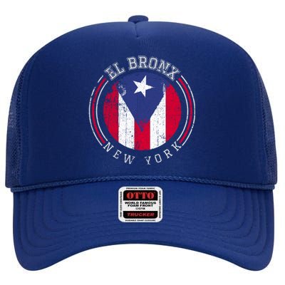 El Bronx Design Gift Puerto Rico Boricua Bandera Flag Varsity Cute Gift High Crown Mesh Back Trucker Hat