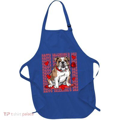 English Bulldog Dog Lover Owner Hearts Happy Valentines Day Gift Full-Length Apron With Pockets